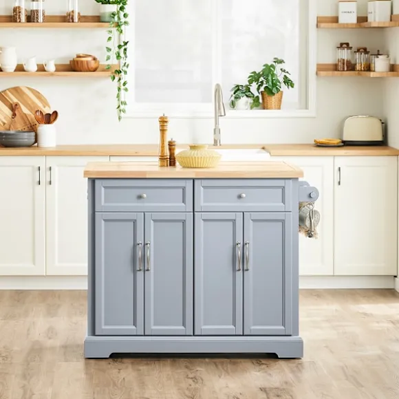 SoBuy lysegrå køkkenø med 2 skuffer 115x71x92.5cm, funktionel FKW71-II-HG