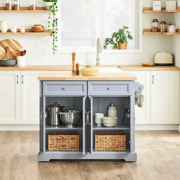 SoBuy lysegrå køkkenø med 2 skuffer 115x71x92.5cm, funktionel FKW71-II-HG
