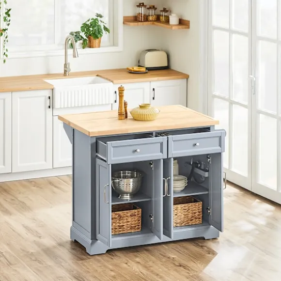 SoBuy lysegrå køkkenø med 2 skuffer 115x71x92.5cm, funktionel FKW71-II-HG