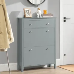 SoBuy lysegrå skoskab med 1 skuffe 24.99x80.01x108cm, moderne FSR89-HG