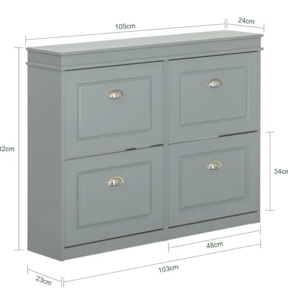 SoBuy lysegrå skoskab med 4 døre 105x24x83.01cm, moderne FSR79-HG