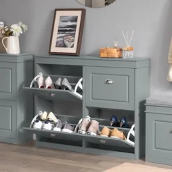 SoBuy lysegrå skoskab med 4 døre 105x24x83.01cm, moderne FSR79-HG