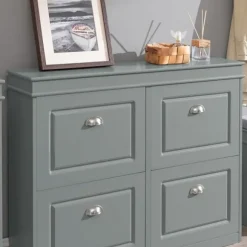 SoBuy lysegrå skoskab med 4 døre 105x24x83.01cm, moderne FSR79-HG