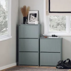 SoBuy lysegrå skoskab med 3 døre 26.01x61.01x119.99cm, funktionel FSR165-H-HG