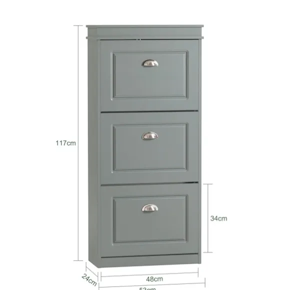 SoBuy lysegrå skoskab med 3 døre 24x53.01x116.99cm, moderne FSR94-HG