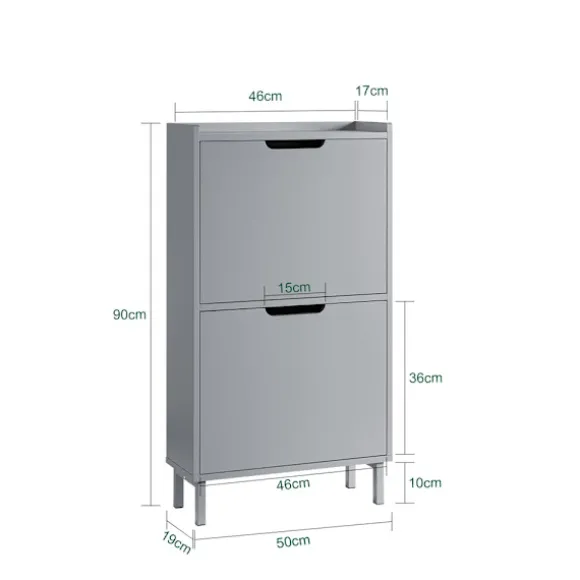SoBuy lysegrå skoskab med 4 døre 19x50.01x89.99cm, moderne FSR151-HG