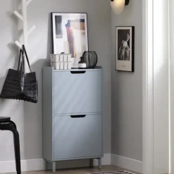 SoBuy lysegrå skoskab med 4 døre 19x50.01x89.99cm, moderne FSR151-HG