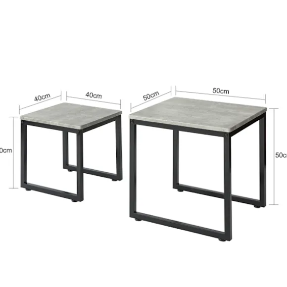 SoBuy lysegrå sæt med 2 sofaborde 50x50x50cm, industriel FBT42-HG