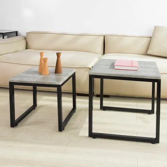 SoBuy lysegrå sæt med 2 sofaborde 50x50x50cm, industriel FBT42-HG