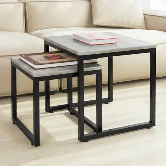 SoBuy lysegrå sæt med 2 sofaborde 50x50x50cm, industriel FBT42-HG