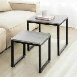 SoBuy lysegrå sæt med 2 sofaborde 50x50x50cm, industriel FBT42-HG