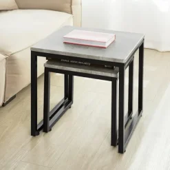 SoBuy lysegrå sæt med 2 sofaborde 50x50x50cm, industriel FBT42-HG
