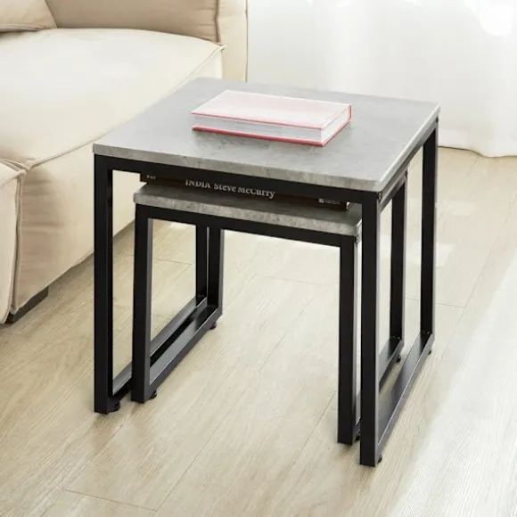 SoBuy lysegrå sæt med 2 sofaborde 50x50x50cm, industriel FBT42-HG
