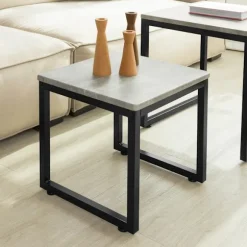 SoBuy lysegrå sæt med 2 sofaborde 50x50x50cm, industriel FBT42-HG