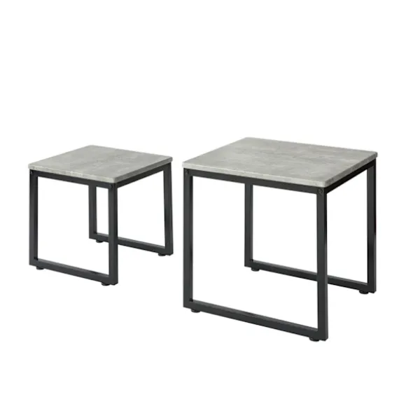 SoBuy lysegrå sæt med 2 sofaborde 50x50x50cm, industriel FBT42-HG