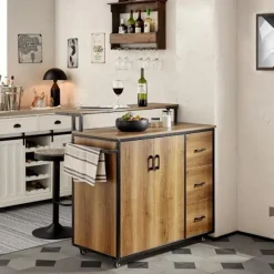 SoBuy mørkebrun køkkenø med hjul 106x49x105cm, industriel KNL02-PF