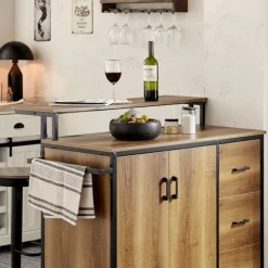 SoBuy mørkebrun køkkenø med hjul 106x49x105cm, industriel KNL02-PF