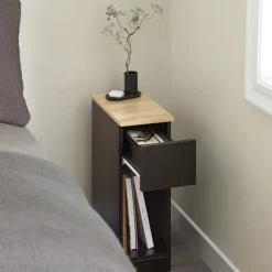 SoBuy Nattbord med 1 skuffe i sort 20x35x60cm, moderne FBT111-SCH