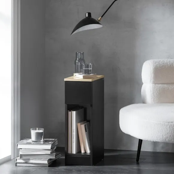 SoBuy Nattbord med 1 skuffe i sort 20x35x60cm, moderne FBT111-SCH