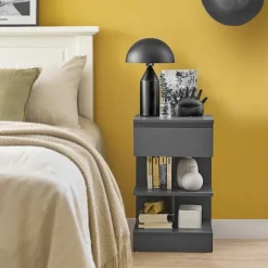 SoBuy Nattbord med 1 skuffe i lysegrå 39x39x65cm, moderne FBT49-HG