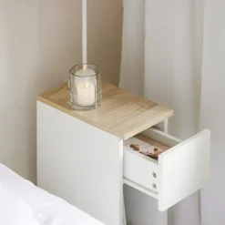 SoBuy Nattbord med 1 skuffe i hvid 20x35x60cm, moderne FBT111-WN
