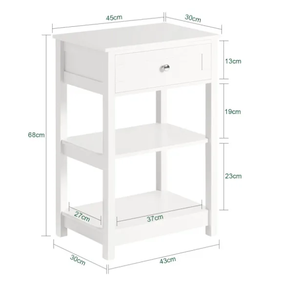 SoBuy Nattbord med 1 skuffe i hvid 45x30x68cm, moderne FBT46-W