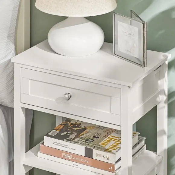 SoBuy Nattbord med 1 skuffe i hvid 45x30x68cm, moderne FBT46-W