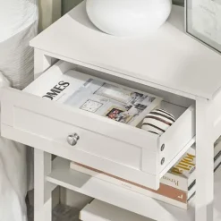 SoBuy Nattbord med 1 skuffe i hvid 45x30x68cm, moderne FBT46-W