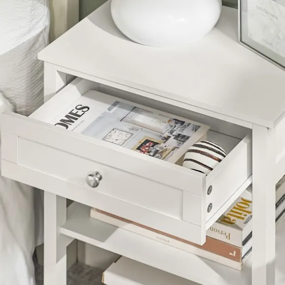 SoBuy Nattbord med 1 skuffe i hvid 45x30x68cm, moderne FBT46-W