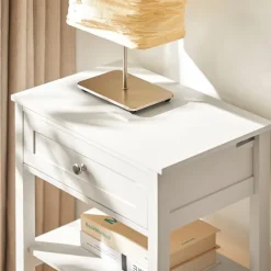 SoBuy Nattbord med 1 skuffe i hvid 45x30x68cm, moderne FBT46-W