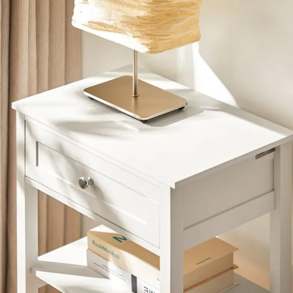 SoBuy Nattbord med 1 skuffe i hvid 45x30x68cm, moderne FBT46-W