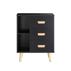 SoBuy Nattbord med 3 skuffer i sort 48x40x60cm, moderne FBT95-SCH