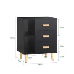 SoBuy Nattbord med 3 skuffer i sort 48x40x60cm, moderne FBT95-SCH