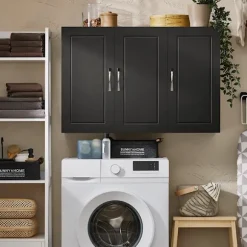 SoBuy Overskab Vægskab Køkkenskab med 3 låger FRG231-L-SCH Black 90*30*60CM