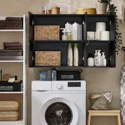SoBuy Overskab Vægskab Køkkenskab med 3 låger FRG231-L-SCH Black 90*30*60CM