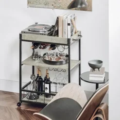 SoBuy Serveringsvogne med bakke Køkkenvogne FKW56-HG Grey