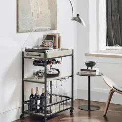 SoBuy Serveringsvogne med bakke Køkkenvogne FKW56-HG Grey