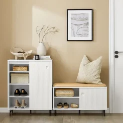 SoBuy Skab til sko med 1 dør i hvid 70x37x88cm, moderne FSB62-W