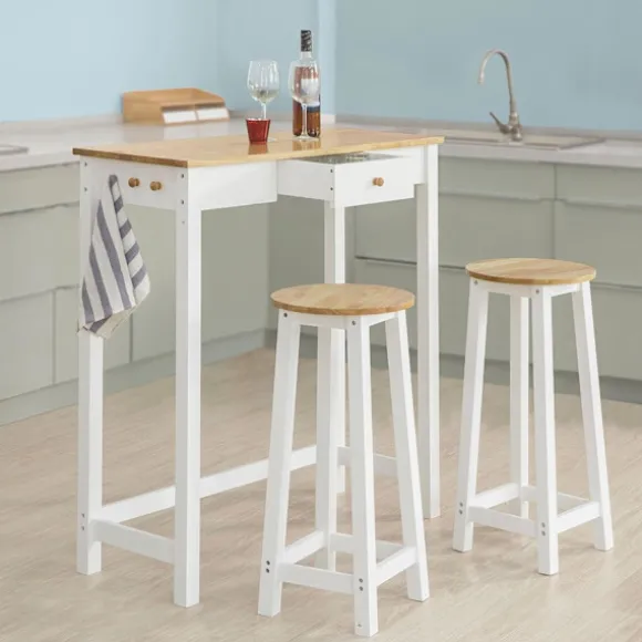 SoBuy skrivebord med skuffe Barbord Spisebord med stole FWT50-WN