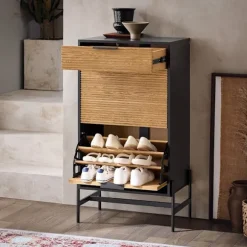 SoBuy sort skohylde med 1 skuffe 60.1x40.1x111.5cm, moderne HFSR03-SCH