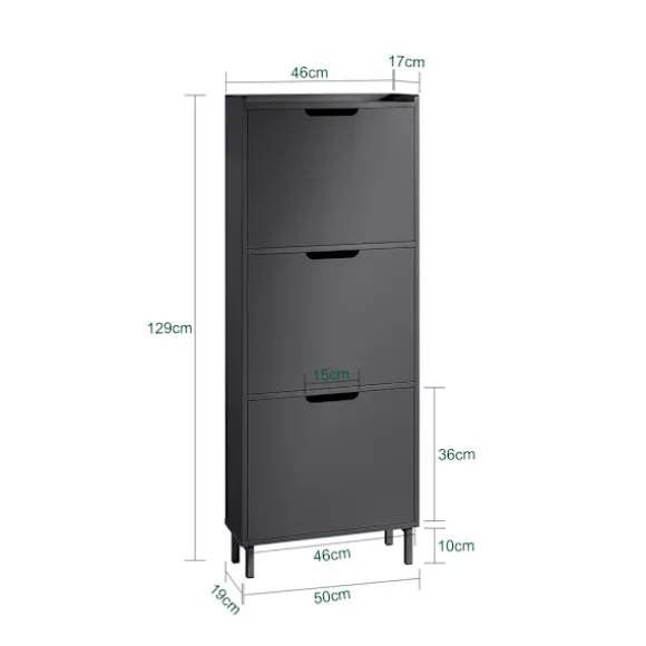 SoBuy sort skoskab med 4 døre 19x50.01x129.01cm, moderne FSR151-H-SCH