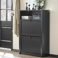SoBuy sort skoskab med 2 døre 24x80.01x110.01cm, moderne FSR87-SCH