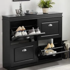 SoBuy sort skoskab med 4 døre 105x24x81.99cm, moderne FSR79-SCH