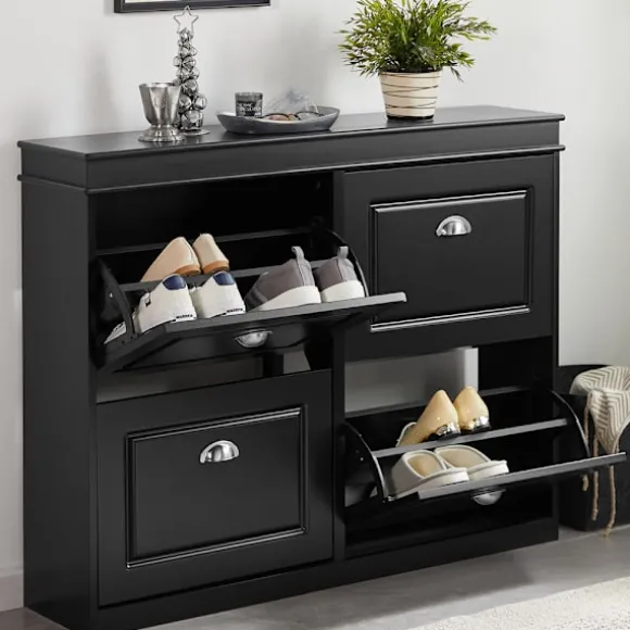 SoBuy sort skoskab med 4 døre 105x24x81.99cm, moderne FSR79-SCH