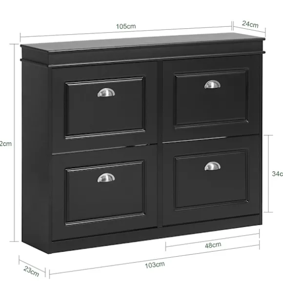SoBuy sort skoskab med 4 døre 105x24x81.99cm, moderne FSR79-SCH