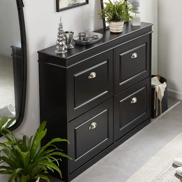 SoBuy sort skoskab med 4 døre 105x24x81.99cm, moderne FSR79-SCH