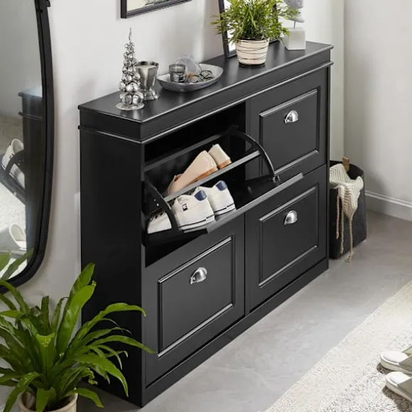 SoBuy sort skoskab med 4 døre 105x24x81.99cm, moderne FSR79-SCH