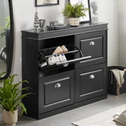 SoBuy sort skoskab med 4 døre 105x24x81.99cm, moderne FSR79-SCH