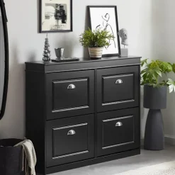 SoBuy sort skoskab med 4 døre 105x24x81.99cm, moderne FSR79-SCH