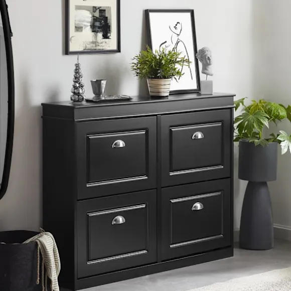 SoBuy sort skoskab med 4 døre 105x24x81.99cm, moderne FSR79-SCH
